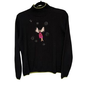 Cambridge Dry Goods Black Angel Mock Neck Sweater Women's Medium Long Sleeve